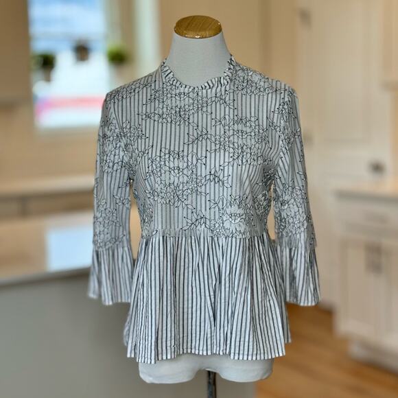 Zara Woman | White Stripe Lace Peplum Top - Picture 2 of 6